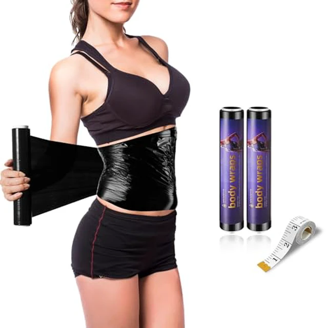 Alt view image 2 of 7 - 60 Meters Black Osmotic Plastic Body Wrap,Workout & Sweat Enhancer Stomach Film Body Applicator Power Wrap,DIY Sauna Wrap(2 Rolls)