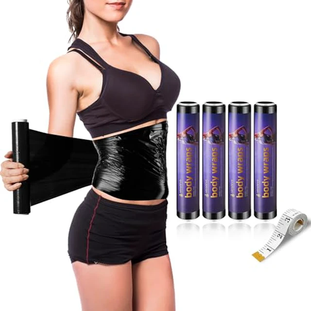 Alt view image 5 of 7 - 60 Meters Black Osmotic Plastic Body Wrap,Workout & Sweat Enhancer Stomach Film Body Applicator Power Wrap,DIY Sauna Wrap(2 Rolls)