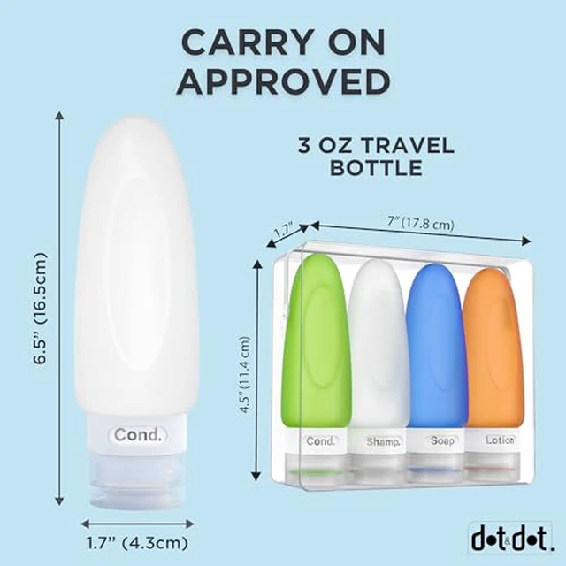 Alt view image 7 of 7 - Dot&Dot Leak Proof Travel Bottles - Tubes for Liquid TSA Approved 3oz Silicone Toiletries Travel Shampoo & Conditioner Containers with Labels