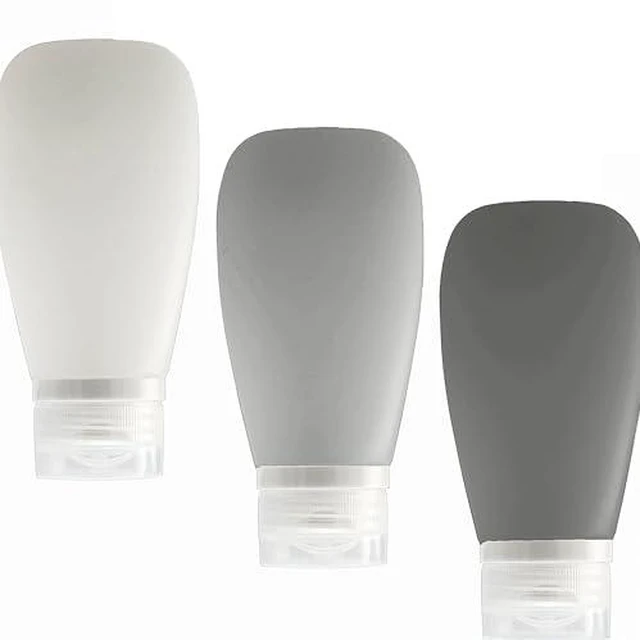 Alt view image 2 of 5 - Bottles for Toiletries, TSA Approved 3oz (90ml) Leak Proof Silicone Refillable Squeeze Travel Size Containers BPA Free for Cleansers, Lotions, Shampoo 3-pk (Black-Gray-White)