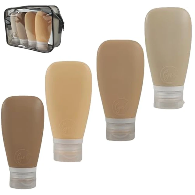 Alt view image 5 of 5 - Bottles for Toiletries, TSA Approved 3oz (90ml) Leak Proof Silicone Refillable Squeeze Travel Size Containers BPA Free for Cleansers, Lotions, Shampoo 3-pk (Black-Gray-White)