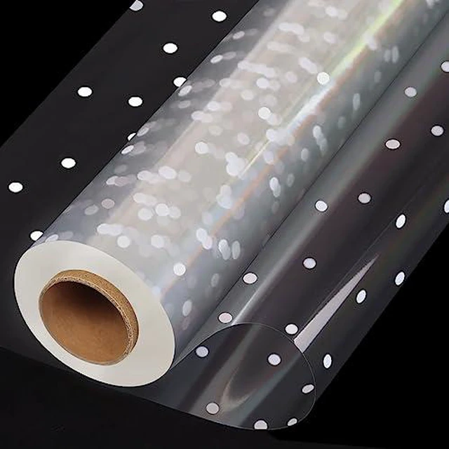 Alt view image 2 of 3 - 100 ftx34 in Extra Wide Clear Cellophane Wrap Roll with Irregular White Dot, Transparent Thicker Cellophane Roll, Gift Baskets Wrap Cellophane Film for Treats, Gifts, Holiday, Christmas Wrapping