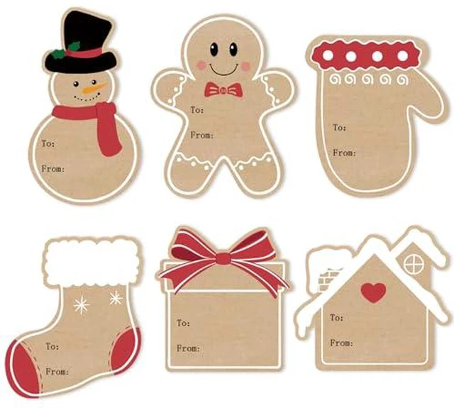 Alt view image 2 of 3 - Christmas Gift Tags Stickers, 96Pcs Christmas Gift Labels Xmas Name Tags for Gifts Wrap Presents Boxes Decoration, 2 x 3 Inch, Self-Adhesive Natural Kraft Paper Stickers (Cute)