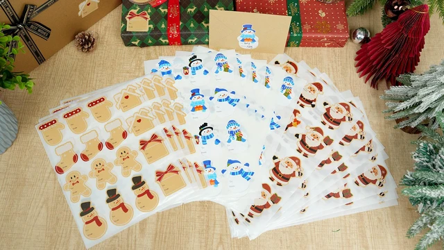Alt view image 3 of 3 - Christmas Gift Tags Stickers, 96Pcs Christmas Gift Labels Xmas Name Tags for Gifts Wrap Presents Boxes Decoration, 2 x 3 Inch, Self-Adhesive Natural Kraft Paper Stickers (Cute)