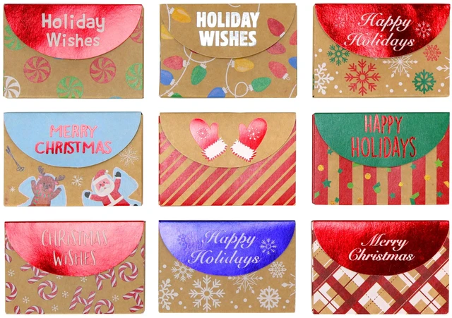 Main image of Christmas Holiday Foil Embossed Kraft Gift Card Holder Boxes, Set of 9