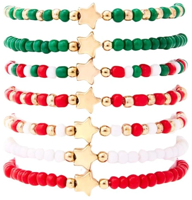 Main image of 4~8pcs Christmas Bracelets Set Red Green Bead Adjustable Layered Friendship Bracelets Merry Christmas Gifts Stocking Stuffers & Party Favors