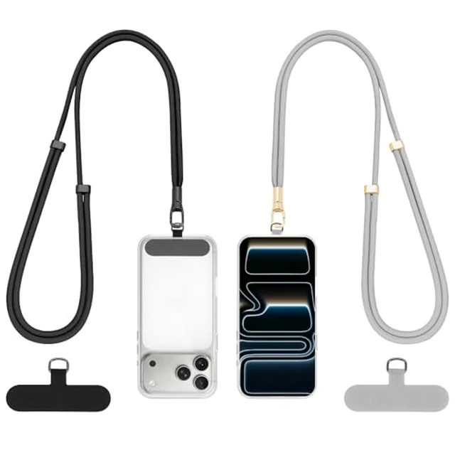 Alt view image 2 of 6 - Dadanism Phone Lanyard 2 Pack, with 2 Tether Tab, Black + Silver Gray