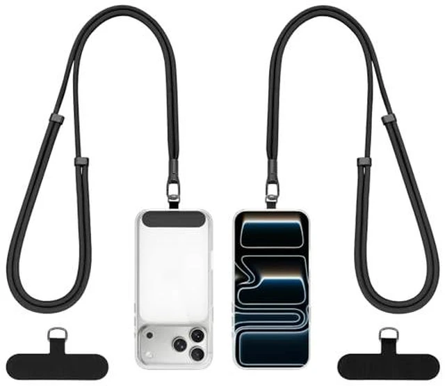 Alt view image 3 of 6 - Dadanism Phone Lanyard 2 Pack, with 2 Tether Tab, Black + Silver Gray