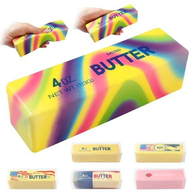 Alt view image 5 of 6 - Butter Squishy Fidget Toys Slow Rising Stress Relief Toy - Realistic Butter Stick Squeeze, Soft PU Foam Fidget for Anxiety & Sensory Relief, Cute Desk Decor for Kids, School