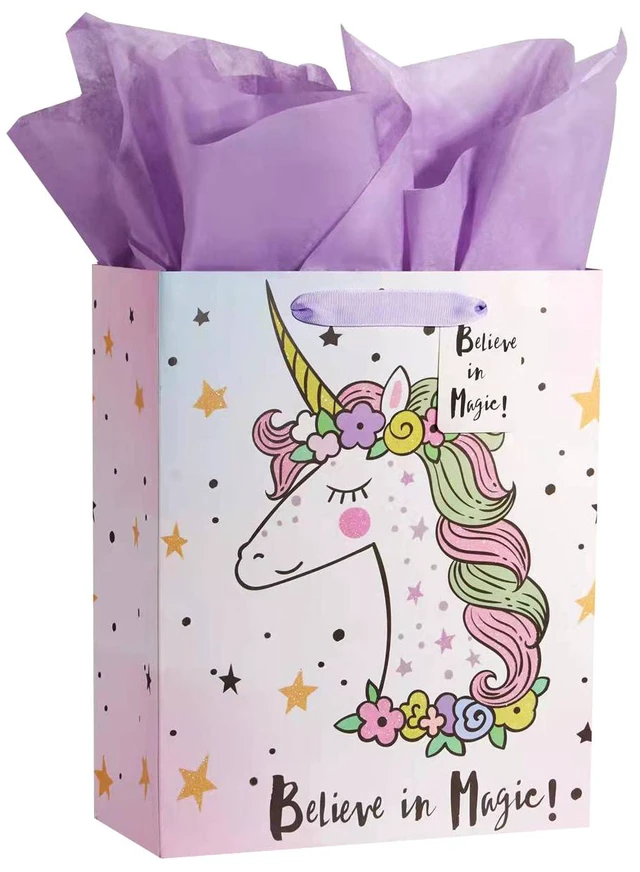 Main image of Bobobag 13" Large Gift Bag with Tissue Paper for Girls happy Birthday gift bags (Unicorn)