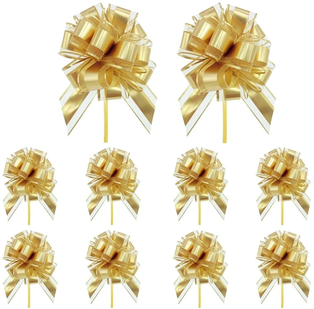 Main image of 10pcs 6in Pull Bows for Gift Wrapping Pre-Made Satin & Organza Ribbon Bows, Valentine Christmas Decor, Gift Basket Bow