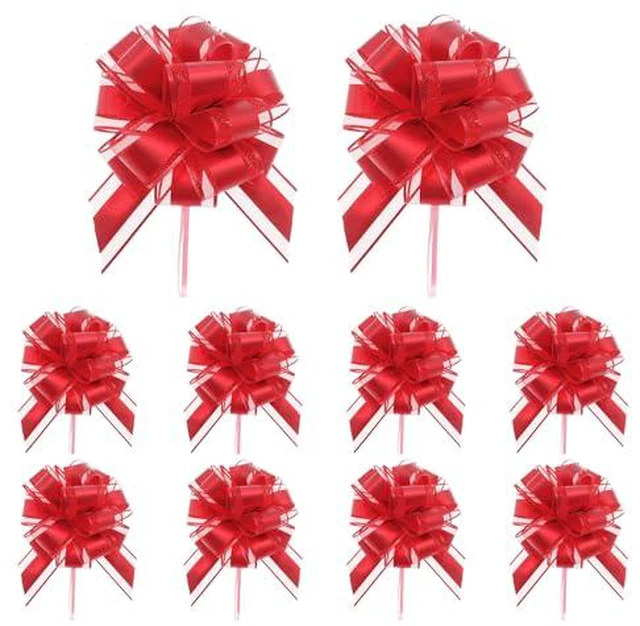 Alt view image 3 of 3 - 10pcs 6in Pull Bows for Gift Wrapping Pre-Made Satin & Organza Ribbon Bows, Valentine Christmas Decor, Gift Basket Bow