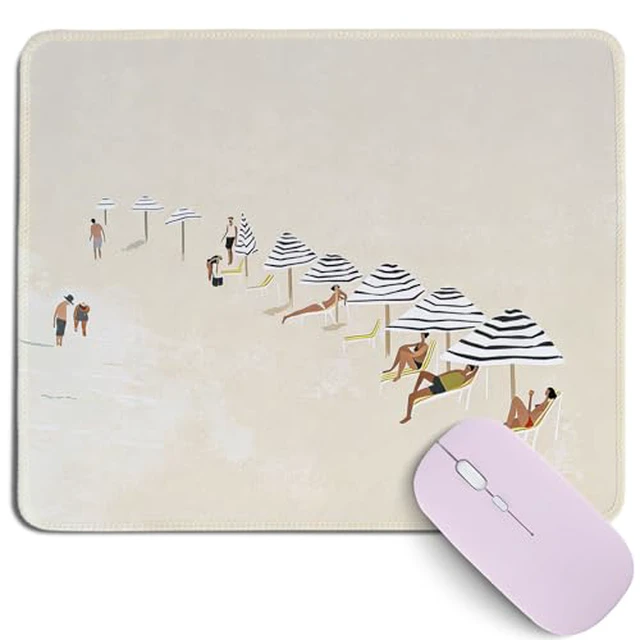 Alt view image 2 of 6 - Beach Scene Mouse Pad,Retro Summer Coastal Desk Mat,Aesthetic Striped Umbrella Gaming Mousepad for Office Home Laptop,Boho Beach Vacation Desk Decor for Women Men,10.2x8.2Inch