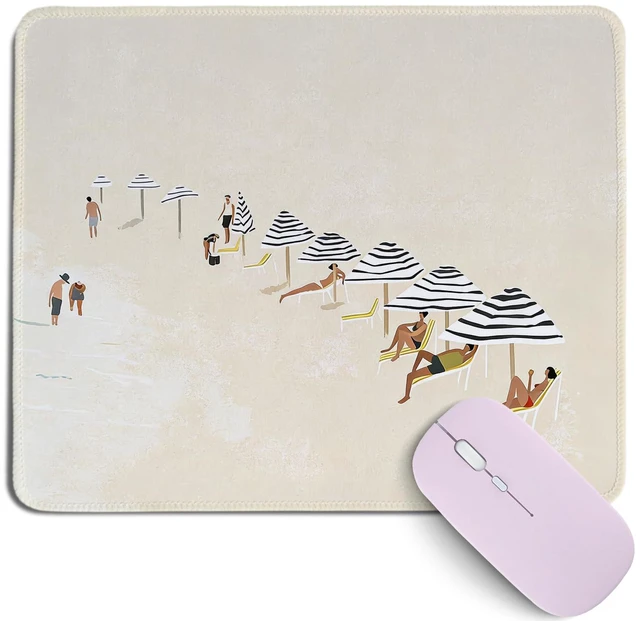 Main image of Beach Scene Mouse Pad,Retro Summer Coastal Desk Mat,Aesthetic Striped Umbrella Gaming Mousepad for Office Home Laptop,Boho Beach Vacation Desk Decor for Women Men,10.2x8.2Inch