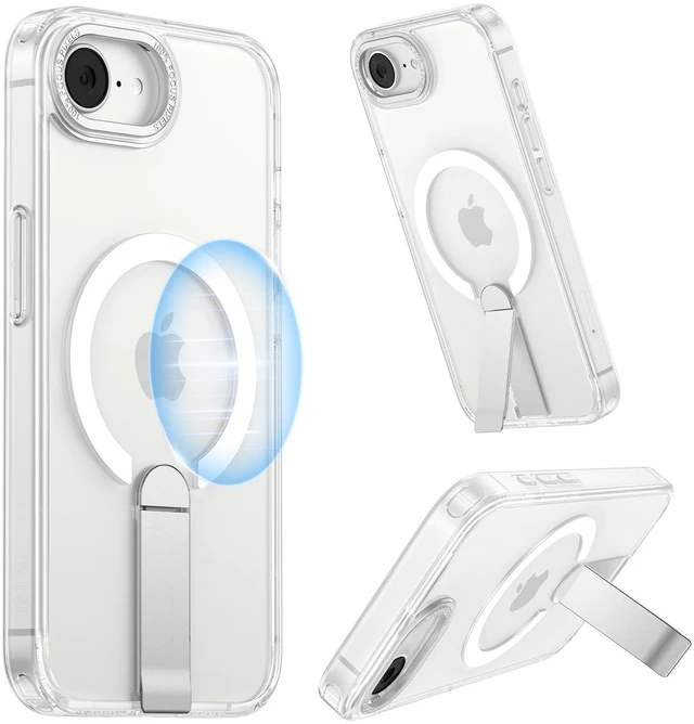 Main image of for iPhone 17e Case with Stand, Camera Covered Control, Military-Grade Shockproof Protection, Magnetic Adjustable Kickstand Phone Case for iPhone 17e 16e, Compatible with MagSafe Accessories, Clear