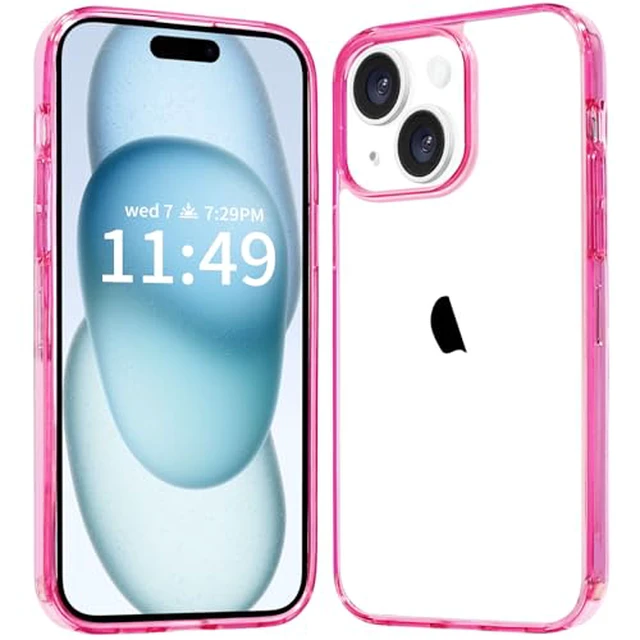 Alt view image 3 of 5 - JJGoo Compatiable with iPhone 15 Plus Case Clear, Transparent Shockproof Phone Case, Slim Anti-Scratch Hard PC Back Protective Cover Bumper, Clear
