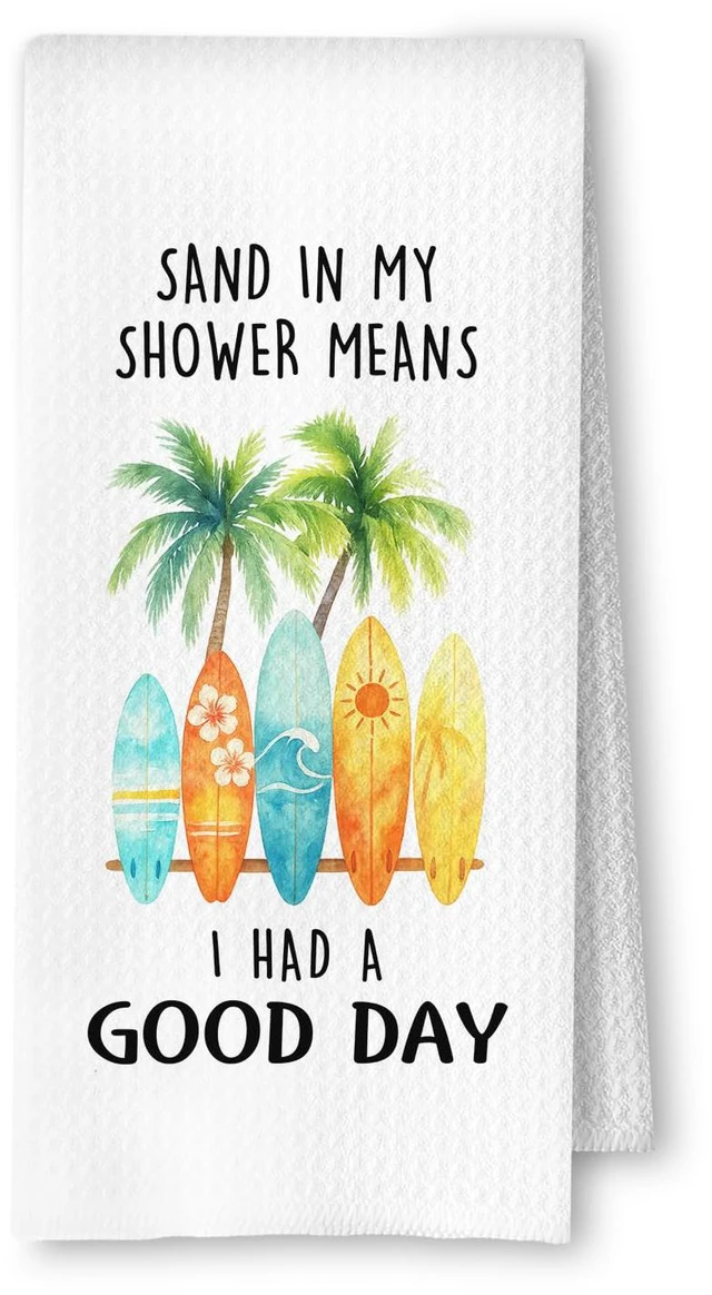 Main image of Tropical Beach Coastal Hand Towels, Summer Beach Bathroom Decor Kitchen Towels, Palm Tree Surfboard Beachy Decorative Hand Towels for Bathroom Washroom, 16x24 Inches