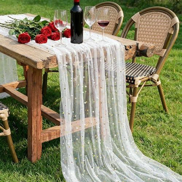 Alt view image 2 of 3 - PartyPosh Gold Star Moon Sequin Pearl Tulle Table Runner, 30x118in