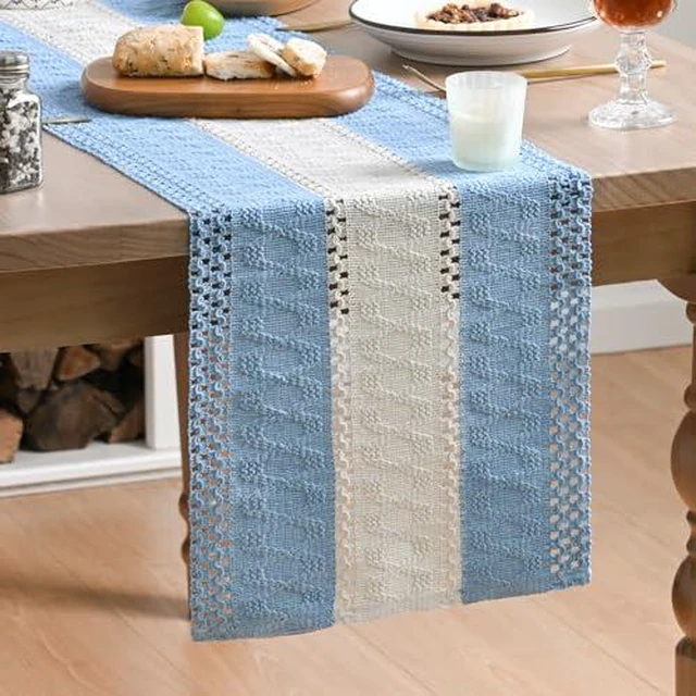 Alt view image 2 of 5 - Artoid Mode Sky Blue Farmhouse Woven Table Runner 12x72 Inch