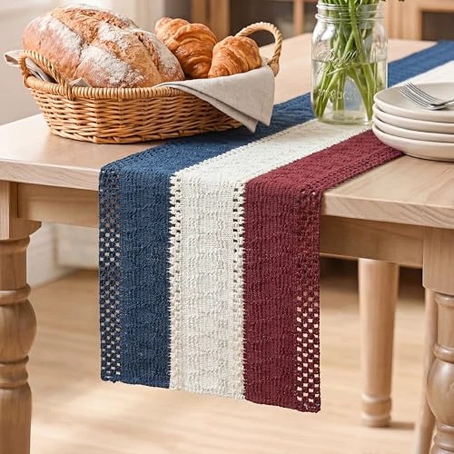 Alt view image 5 of 5 - Artoid Mode Sky Blue Farmhouse Woven Table Runner 12x72 Inch