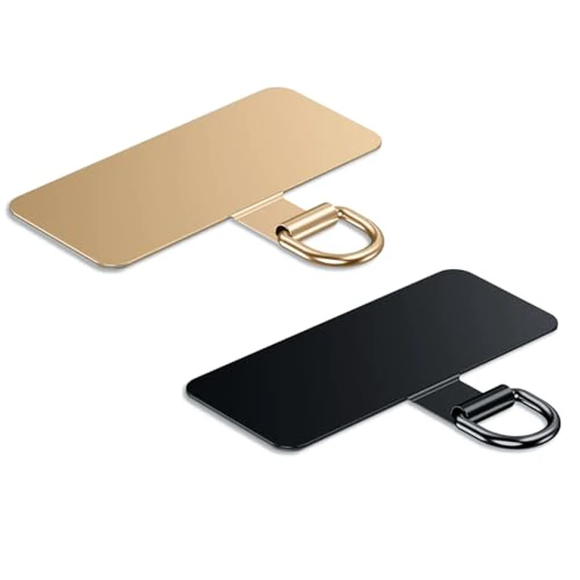 Alt view image 2 of 6 - Phone Lanyard Tab, Heavy Duty Tether Tab for iPhone & Android, Metal Lanyard Patch & Strap Adapter, 44lbs Load Capacity, Universal Phone Case Insert for Strap & Charm (Champagne Gold+Black