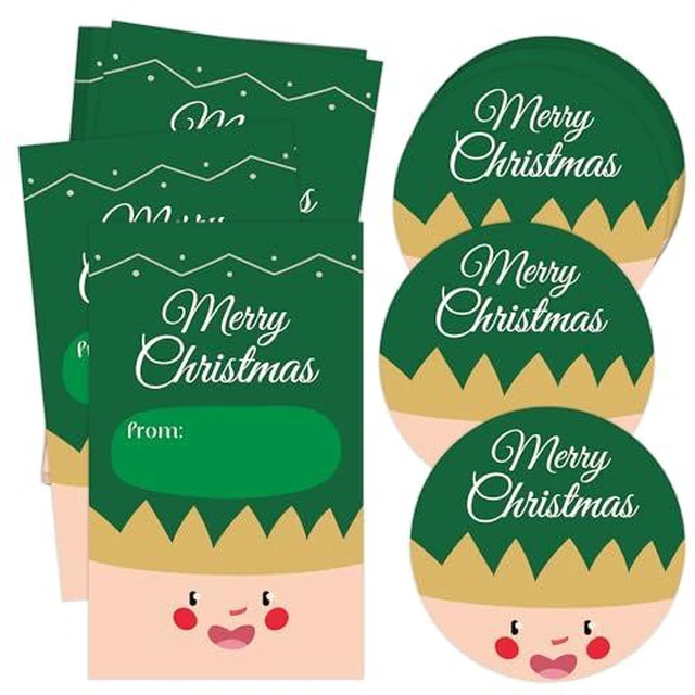 Alt view image 2 of 2 - Christmas Gift Tags Stickers, Funny Cute Boy Name Labels-Self Adhesive, 20 Round & 20 Rect Set for Gift Wrapping, Winter Holiday Party Favor Supplies Decor, Envelopes Seals, Yellow & Green-A16