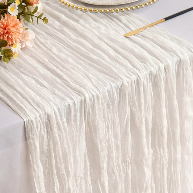 Main image of White Cheesecloth Table Runner Gauze 35x120 Inches 10FT Boho Rustic Farmhouse for Thanksgiving Fall Wedding Bridal Shower Baby Shower Home Holiday Decorations