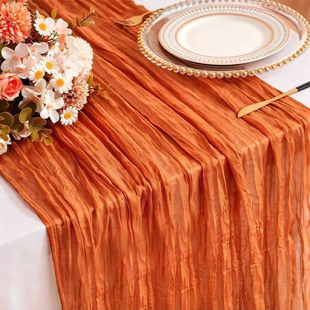Alt view image 4 of 5 - White Cheesecloth Table Runner Gauze 35x120 Inches 10FT Boho Rustic Farmhouse for Thanksgiving Fall Wedding Bridal Shower Baby Shower Home Holiday Decorations