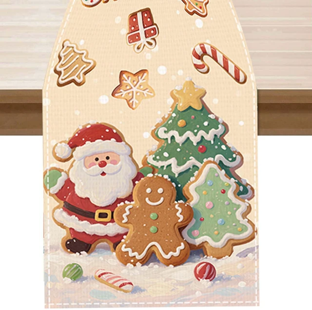 Main image of Merry Christmas Table Runner 13x72 Inch Christmas Cookies Design Santa Claus Gingerbread Man Table Decoration for Party Home Kitchen Dining Holiday Decor Winter Kitchen Dining Table Decoration