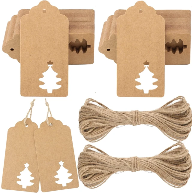 Main image of 100 Pcs Kraft Paper Hollow Christmas Tree Gift Tags with String Christmas Wrapping Tags Blank Brown Gift Tag Vintage Craft Hang Tags with 100 Feet Jute Twine