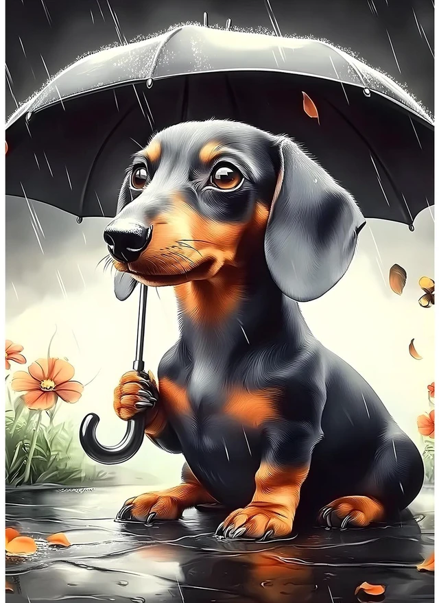 Main image of MXJSUA DIY Diamond Painting Kits for Adults, Umbrella Dachshund Dog Diamond Gem Art Painting for Beginners, Diamond Picture with Full Round Drill Dots Craft Set Gift, 12x16 Inch