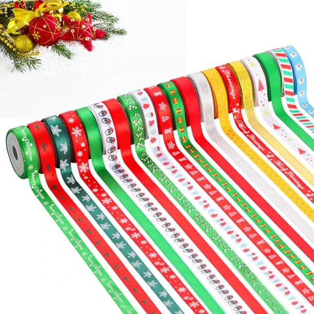 Alt view image 3 of 5 - LIUYAXI 4 Rolls 3/8" Christmas Ribbon - Glitter Metallic Ribbon & Satin Ribbons Set, Total 100 Yards Xmas Holiday Festival for Gift Wrapping, Crafts, Festival Ornaments, Wedding Party Decoration