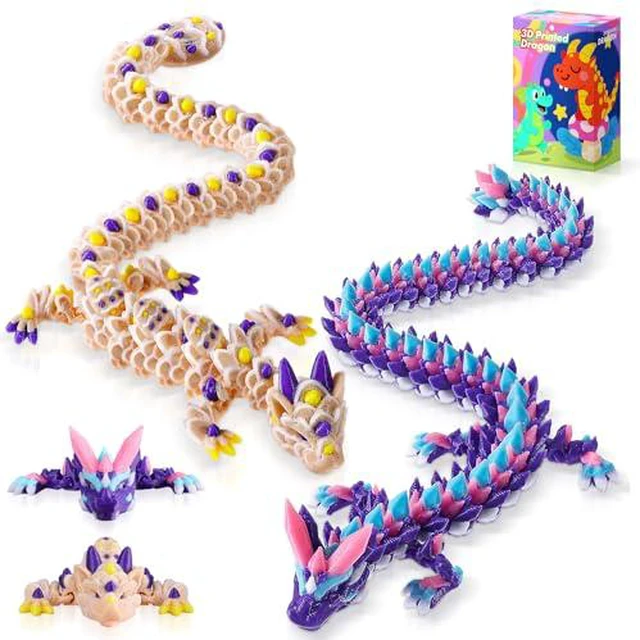 Alt view image 2 of 6 - 3pcs 12in 3D Printed Crystal Dragon,3D Printed Flexible Articulated Dragon,Home Office Decor Executive Desk Toys, Fidget Toys for Autism/ADHD (Easter Cookie Dragon Crystal Dragon)