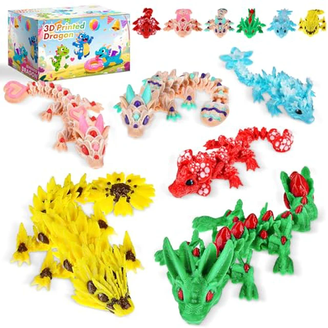 Alt view image 4 of 6 - 3pcs 12in 3D Printed Crystal Dragon,3D Printed Flexible Articulated Dragon,Home Office Decor Executive Desk Toys, Fidget Toys for Autism/ADHD (Easter Cookie Dragon Crystal Dragon)
