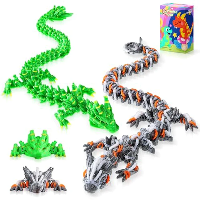 Alt view image 5 of 6 - 3pcs 12in 3D Printed Crystal Dragon,3D Printed Flexible Articulated Dragon,Home Office Decor Executive Desk Toys, Fidget Toys for Autism/ADHD (Easter Cookie Dragon Crystal Dragon)