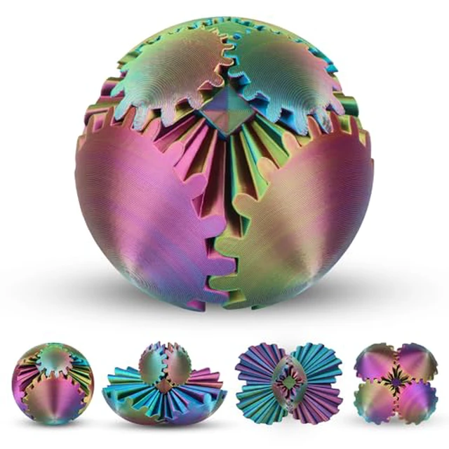 Alt view image 5 of 6 - Enwokran Gear Ball 3D Printed Gear Sphere Fidget Toy | Spin Ball Cube Fidget Toys - ADHD Autism Stress & Anxiety Relief Desk Toy for Office and Home for Adults (Mix Color, 2.23inch)