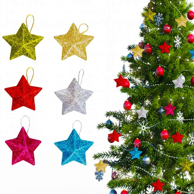 Main image of 24 Pcs Christmas Tree Ornaments Set- Glitter Stars Xmas Decor