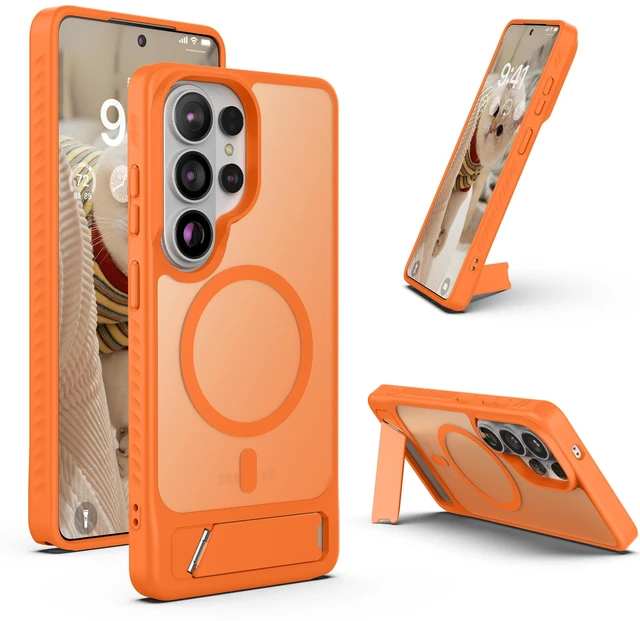 Main image of Cresee Magnetic for Samsung Galaxy S26 Ultra Case, Built-in Stand, Compatible with Magsafe, Matte Translucent Hard Back + TPU Bumper Phone Cover with Magnets for Galaxy S26 Ultra - Orange Frost