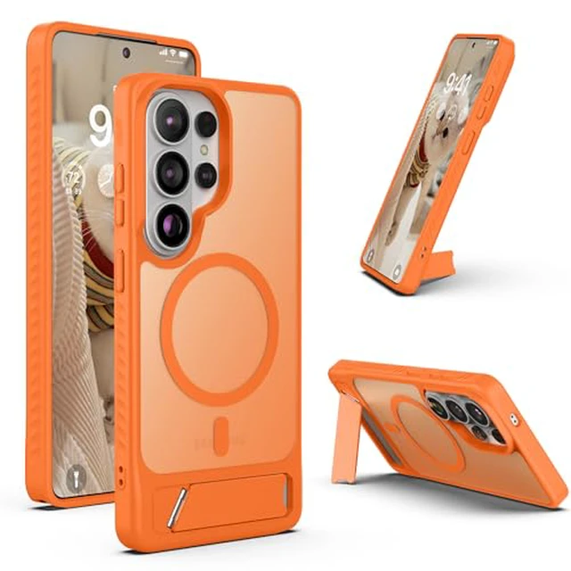 Alt view image 2 of 5 - Cresee Magnetic for Samsung Galaxy S26 Ultra Case, Built-in Stand, Compatible with Magsafe, Matte Translucent Hard Back + TPU Bumper Phone Cover with Magnets for Galaxy S26 Ultra - Orange Frost