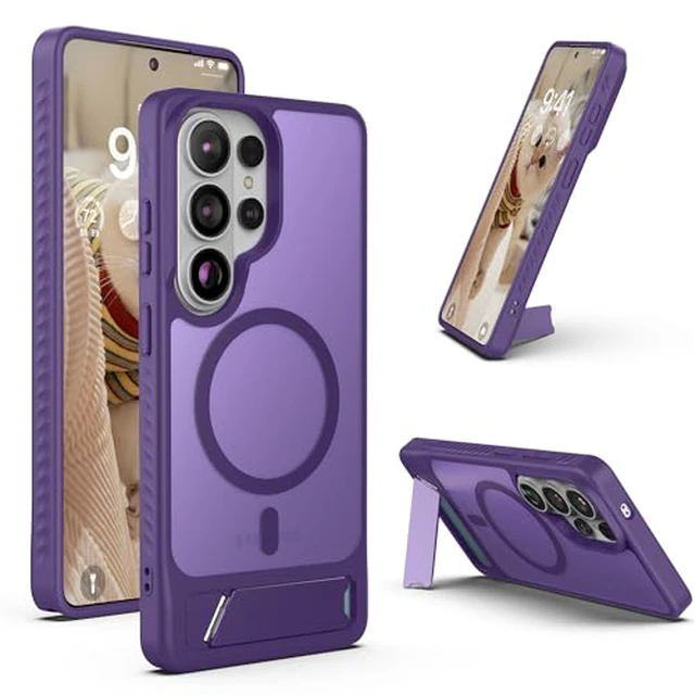 Alt view image 4 of 5 - Cresee Magnetic for Samsung Galaxy S26 Ultra Case, Built-in Stand, Compatible with Magsafe, Matte Translucent Hard Back + TPU Bumper Phone Cover with Magnets for Galaxy S26 Ultra - Orange Frost