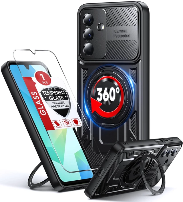 Main image of LeYi for Galaxy A16-5G Phone Case: 360° Rotatable Magnetic Ring Stand
