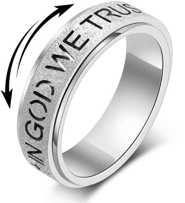 Main image of Fidget Toys Adults SpinnerAnxiety Spinning Thumb Band in God We Trust Stainless Steel for Women Men Relief Silver Size 10 (Silver, Size 6)