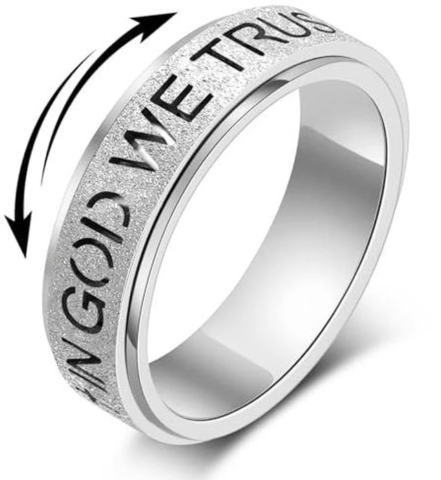 Alt view image 2 of 6 - Fidget Toys Adults SpinnerAnxiety Spinning Thumb Band in God We Trust Stainless Steel for Women Men Relief Silver Size 10 (Silver, Size 6)