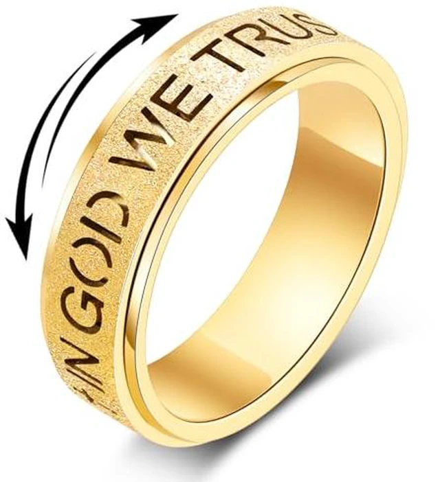 Alt view image 3 of 6 - Fidget Toys Adults SpinnerAnxiety Spinning Thumb Band in God We Trust Stainless Steel for Women Men Relief Silver Size 10 (Silver, Size 6)