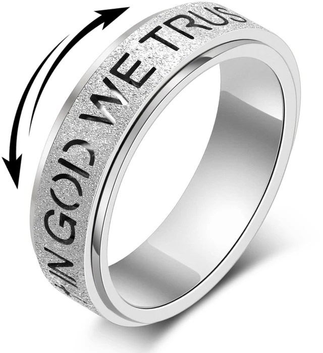 Alt view image 6 of 6 - Fidget Toys Adults SpinnerAnxiety Spinning Thumb Band in God We Trust Stainless Steel for Women Men Relief Silver Size 10 (Silver, Size 6)