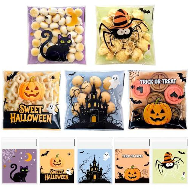 Alt view image 6 of 6 - Self-Sealing Christmas Cellophane Cookie Bags - 4x4 Inch 100 PCS Plastic Self-Adhesive Xmas Santa Goodie Candy Treat Gifts Bags Bulk Pouches for Holiday Winter Party Favors Gift Wrapping, 5 Style