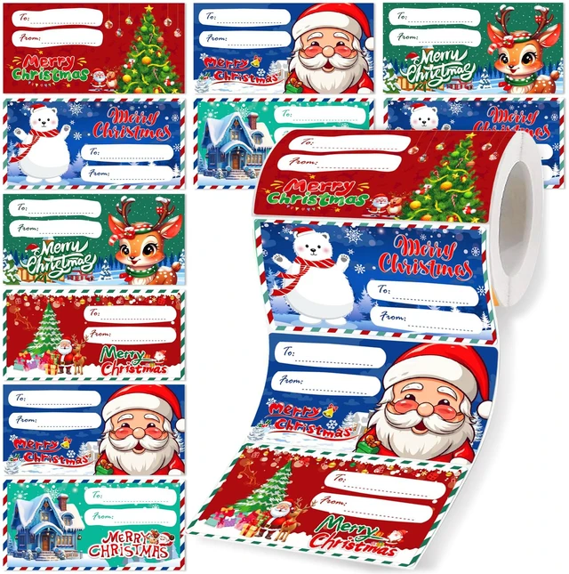 Main image of Famoby 300pcs/pack Christmas Gift Tags Name Gift Label Sticker Self-Adhesive Labels Stickers (2.95 x 1.6 inch) for Christmas Presents Decoration Christmas Gift Bags for Women Men