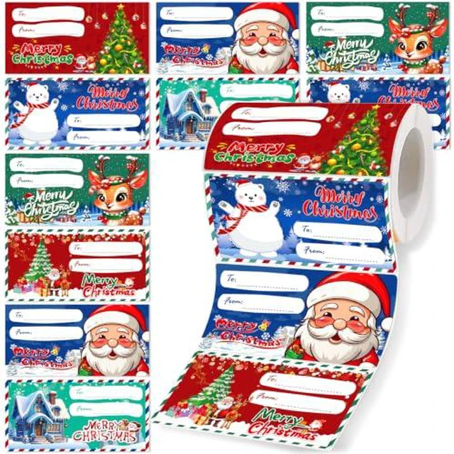 Alt view image 2 of 2 - Famoby 300pcs/pack Christmas Gift Tags Name Gift Label Sticker Self-Adhesive Labels Stickers (2.95 x 1.6 inch) for Christmas Presents Decoration Christmas Gift Bags for Women Men