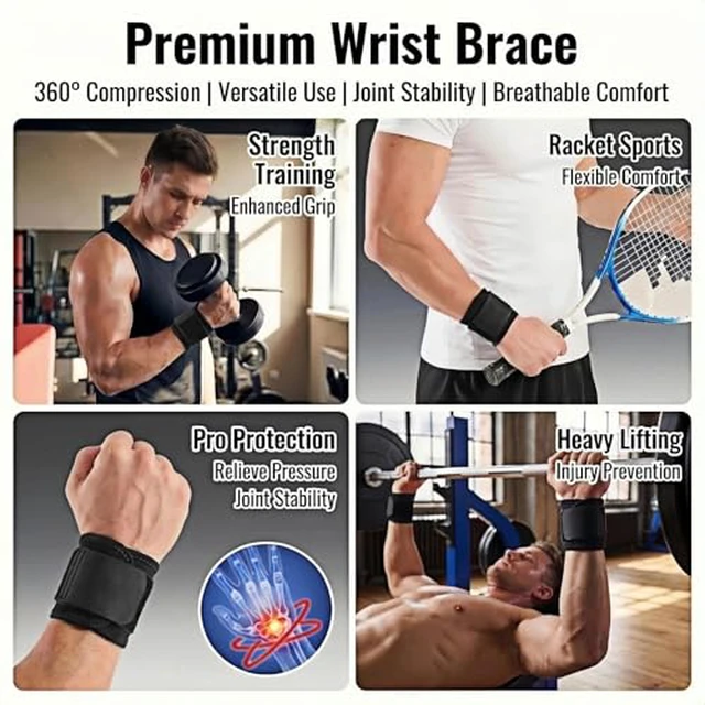 Alt view image 5 of 6 - Adjustable Wrist Support Brace, Compression Wrist Wraps for Men & Women, Wrist Guard for Sports, Fitness, Weightlifting, Tendonitis, Carpal Tunnel Pain Relief, One Size Fits Most (1)