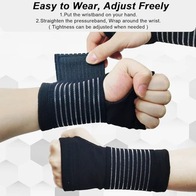 Alt view image 4 of 6 - 2 Pack Wrist Brace, Compression Wrist Support Splint for Women Men, Adjustable Wrist Strap Compression Wraps Fit Right Left Hand for Fitness, Carpal Tunnel Arthritis, Tendonitis, Wrist Pain